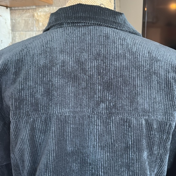 Zenana black corduroy jean jacket style shirt jacket shacket front raw hem - Picture 9 of 16